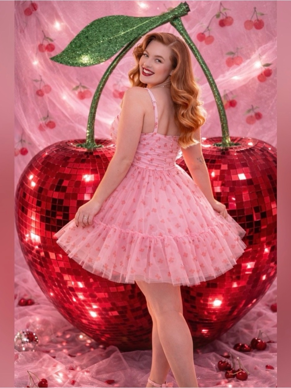NWOT Torrid Retro Chic Ruched Tulle Mini Dress pink cherries party dress 20